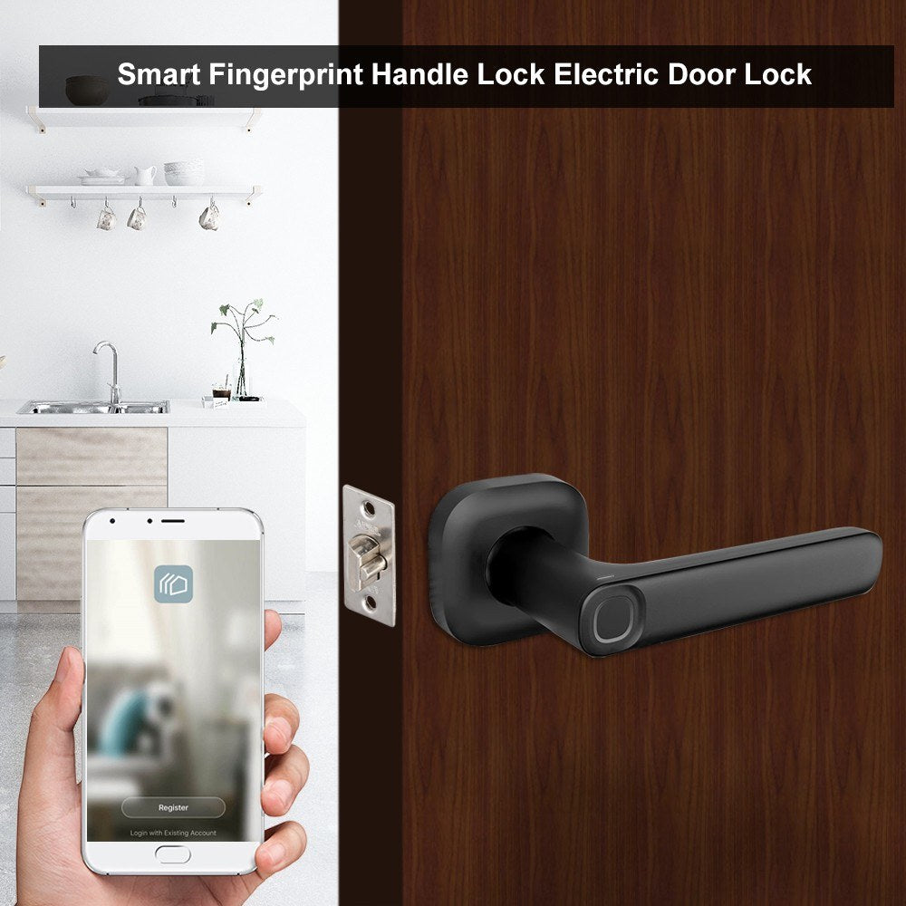 Smart Fingerprint Handle Lock Electric Door Cordless Security Zinc Alloy Suitable for Left & Right