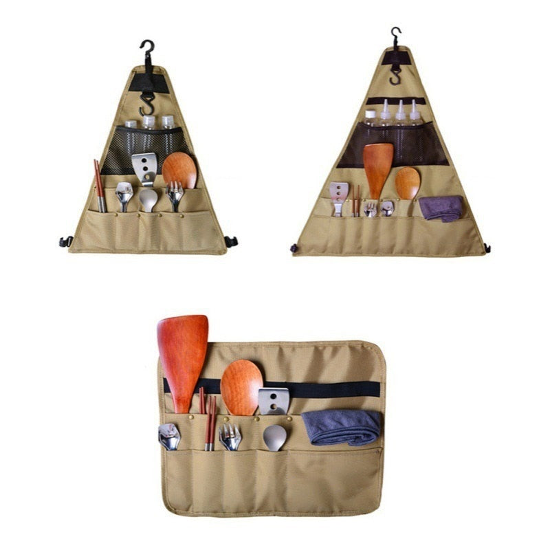 Oxford Cloth Camping Picnic Tableware Storage Bag Portable Barbecue Cutlery Organizer Outdoor Hanging Holder Bags