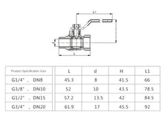 3/8" 1/2" 3/4" Brass Ball Valves Two Piece Inline Lever Handle BSP Male x Female Thread