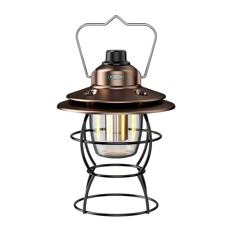 Portable Retro Camping Lantern Rechargeable Metal Handle Flashlight Vintage Warm White Light Outdoor Hanging Tent Light