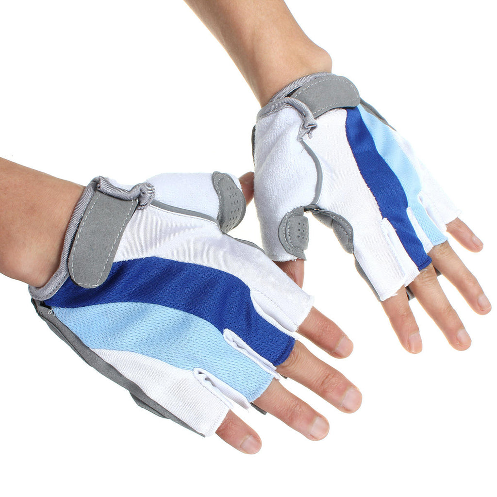 Bicycle Bike Silicone Comfortable Half Finger Fingerless Gloves Blue