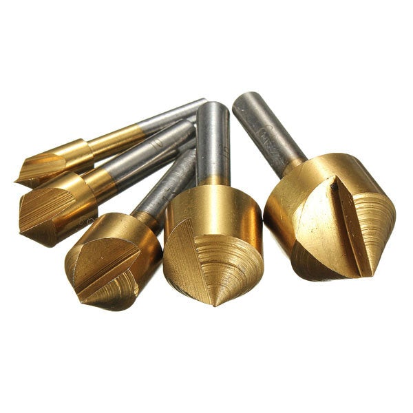 5pcs 6/10/13/16/19mm Titanium Countersinks Chamfering Cutter Drill Press