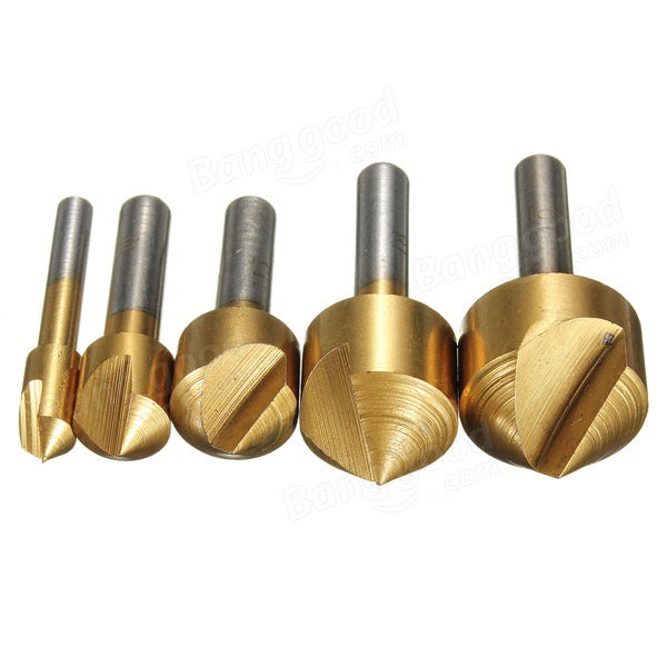 5pcs 6/10/13/16/19mm Titanium Countersinks Chamfering Cutter Drill Press