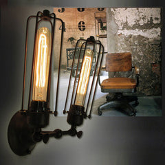 2 Heads Loft Iron Cages Wall Light Edison Country Style Lamp