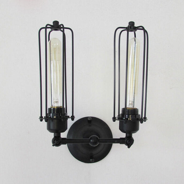 2 Heads Loft Iron Cages Wall Light Edison Country Style Lamp