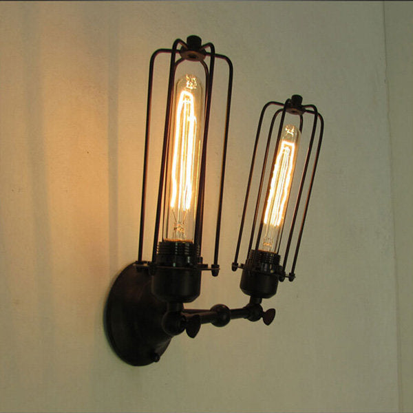 2 Heads Loft Iron Cages Wall Light Edison Country Style Lamp