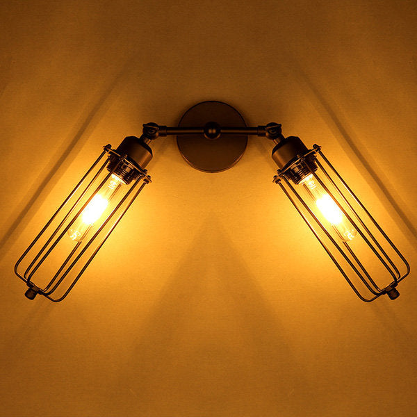 2 Heads Loft Iron Cages Wall Light Edison Country Style Lamp