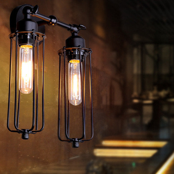 2 Heads Loft Iron Cages Wall Light Edison Country Style Lamp