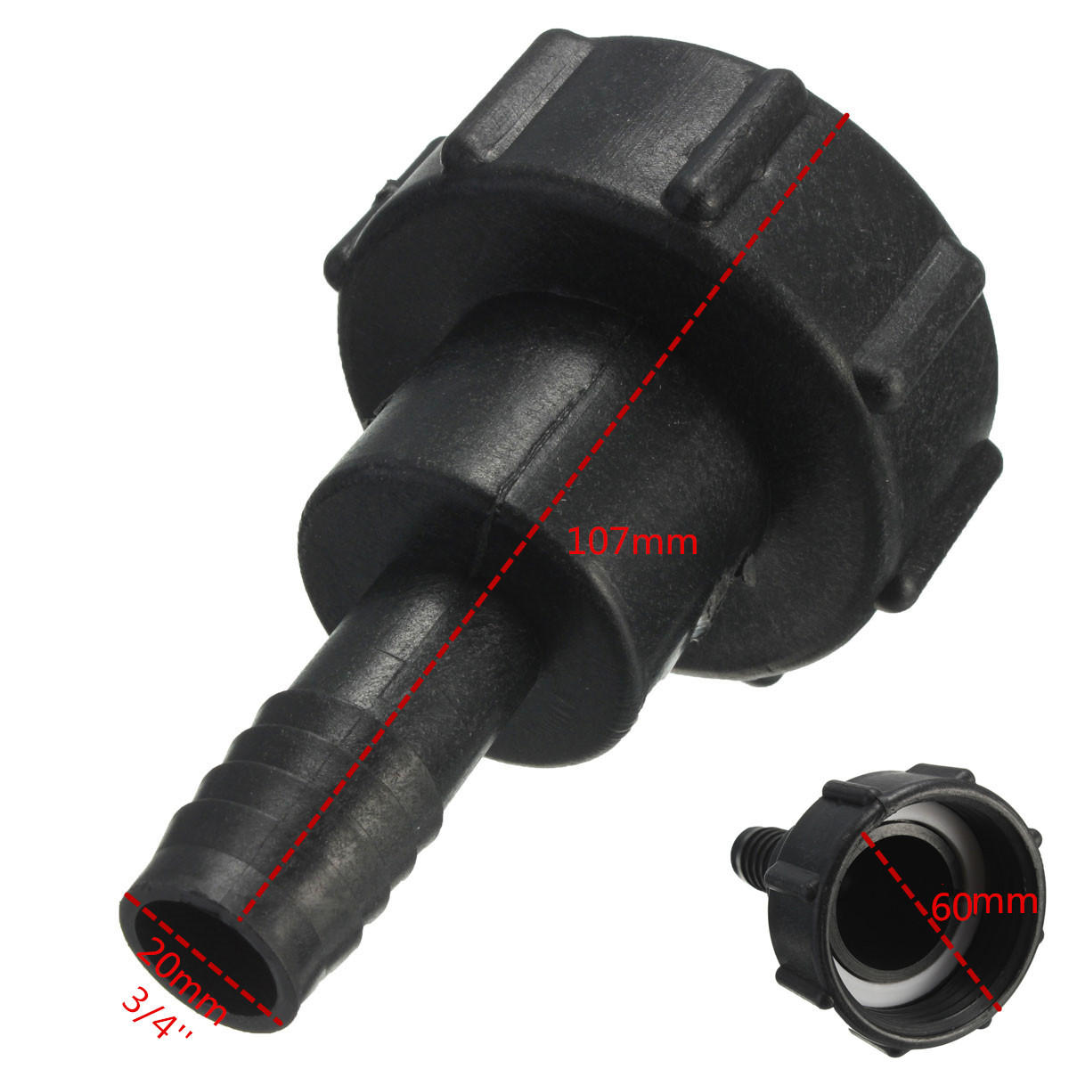 1000L To 3/4 Inch 20MM Water Tank Black Garden Hose Adapter Fitting Tool