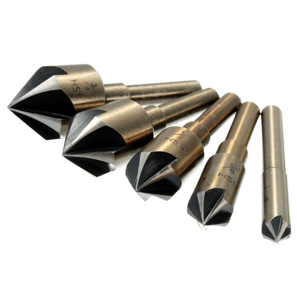 5pcs HSS 82 Degree Deburring Bits Countersink Drill Set Wood Chamfer Chamfering Tool