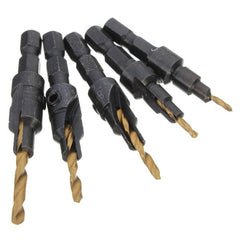 5pcs Titanium Coated Countersunk Drill Bit Set 1/4 Inch Hex Shank Quick Change Woodworking