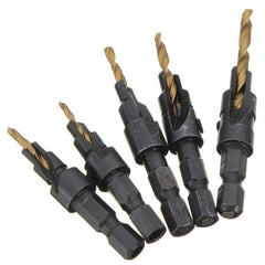 5pcs Titanium Coated Countersunk Drill Bit Set 1/4 Inch Hex Shank Quick Change Woodworking