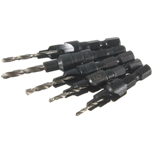 5pcs Hss Countersink Drill Cone Bit Set Quick Change Hex Shank Woodworking Screw Reamer