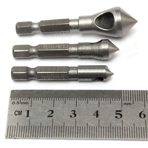 3pcs Countersink Deburring Drill Bits Chamferring Tapper Hole Cutter