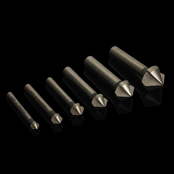 6pcs 6.3mm -20.5mm 90 Degrees HSS Countersink Drill Bits Chamfer Drills Woodworking Tool-PPT