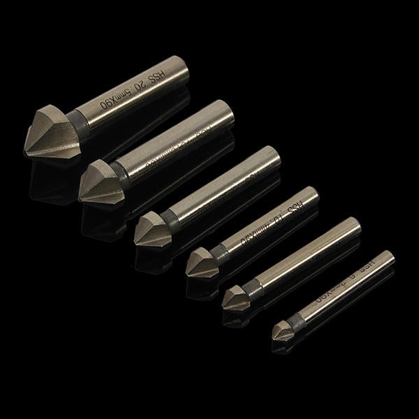 6pcs 6.3mm -20.5mm 90 Degrees HSS Countersink Drill Bits Chamfer Drills Woodworking Tool-PPT