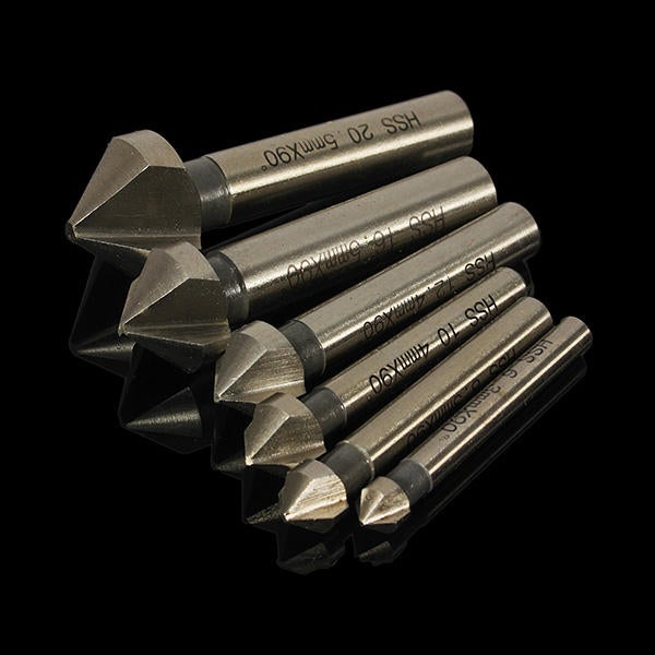 6pcs 6.3mm -20.5mm 90 Degrees HSS Countersink Drill Bits Chamfer Drills Woodworking Tool-PPT