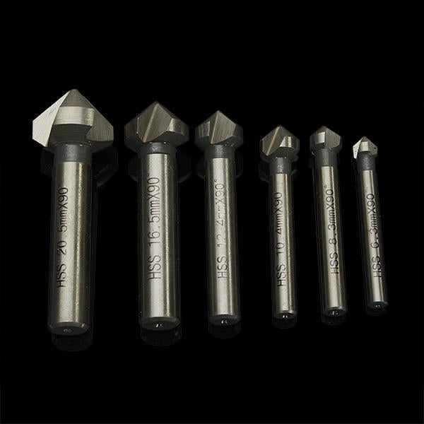 6pcs 6.3mm -20.5mm 90 Degrees HSS Countersink Drill Bits Chamfer Drills Woodworking Tool-PPT