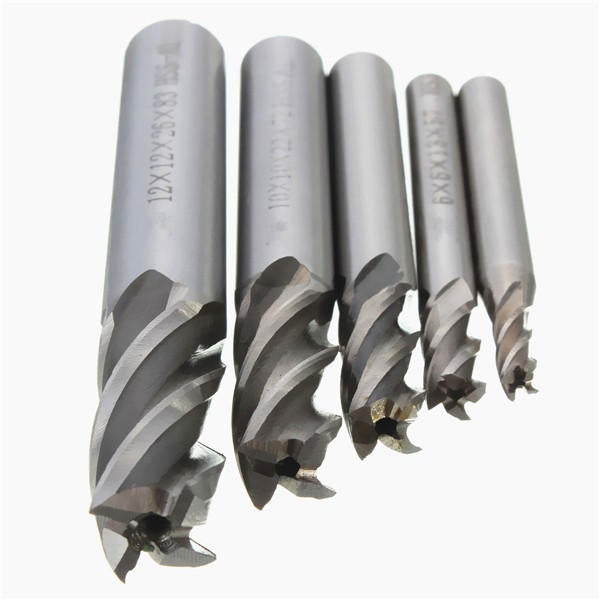 5pcs 4/6/8/10/12mm 4 Flute End Mill Cutter HSS Straight Shank Drill Bits