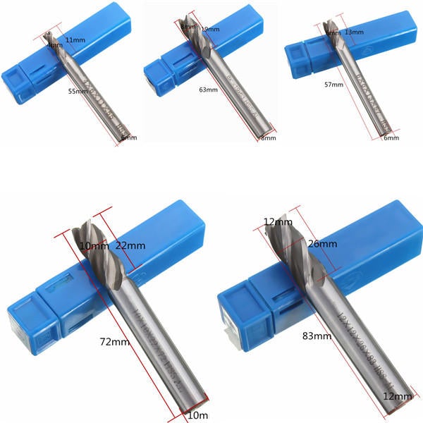 5pcs 4/6/8/10/12mm 4 Flute End Mill Cutter HSS Straight Shank Drill Bits