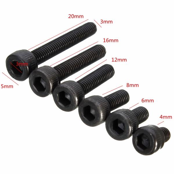 M3CH6 M3 Carbon Steel Allen Bolt 4-20mm Hex Socket Cap Screw Metric Assortment Kit 180pcs