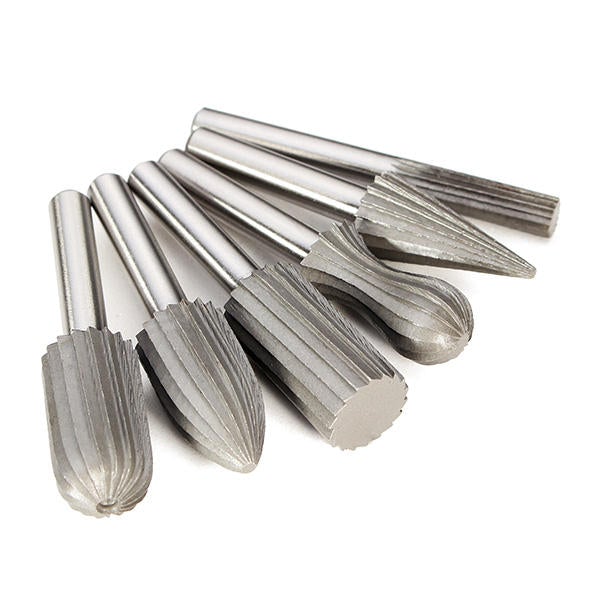 6pcs 6mm Shank Tungsten Steel Rotary File Cutter Engraving Grinding Bit For Rotary Tools