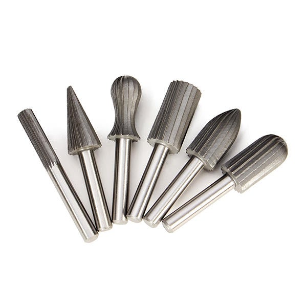 6pcs 6mm Shank Tungsten Steel Rotary File Cutter Engraving Grinding Bit For Rotary Tools