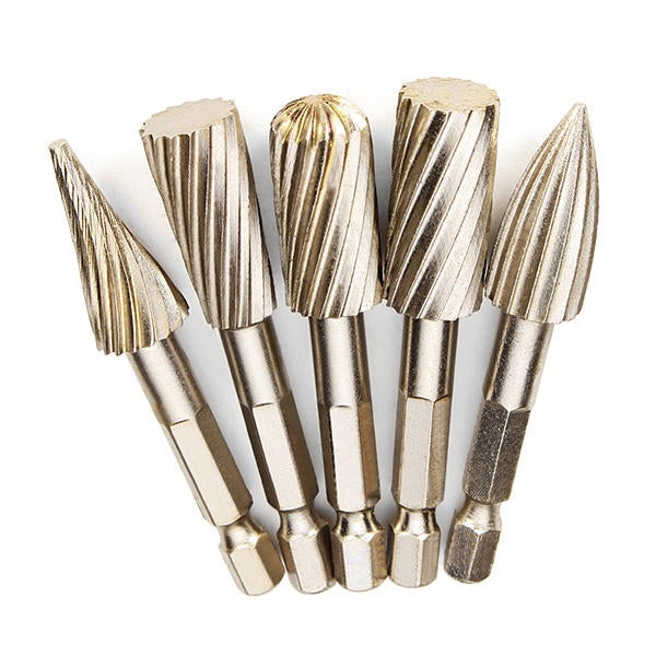 5pcs 6.35mm Hex Rotary Burr Set 12.7mm Head HSS File Cutter Electric Grinding Tool