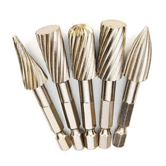5pcs 6.35mm Hex Rotary Burr Set 12.7mm Head HSS File Cutter Electric Grinding Tool