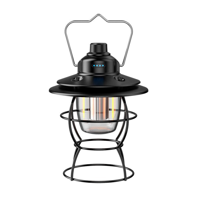 Portable Retro Camping Lantern Rechargeable Metal Handle Flashlight Vintage Warm White Light Outdoor Hanging Tent Light