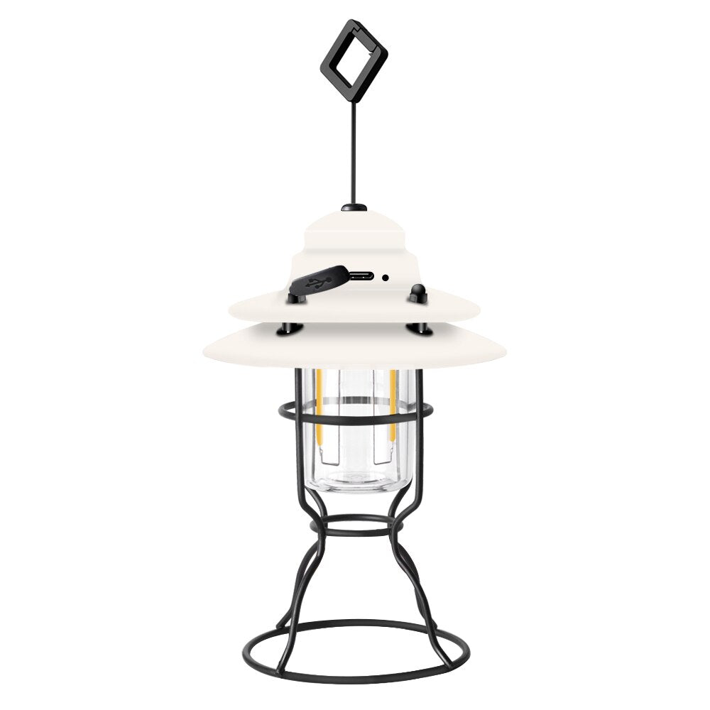 Portable Retro Camping Lantern Rechargeable Metal Handle Flashlight Vintage Warm White Light Outdoor Hanging Tent Light