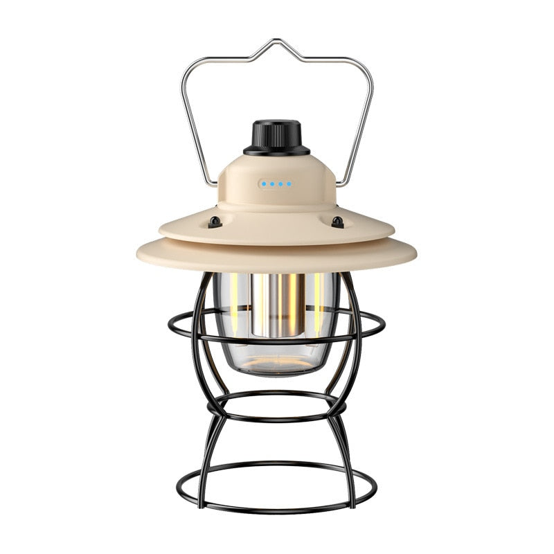 Portable Retro Camping Lantern Rechargeable Metal Handle Flashlight Vintage Warm White Light Outdoor Hanging Tent Light