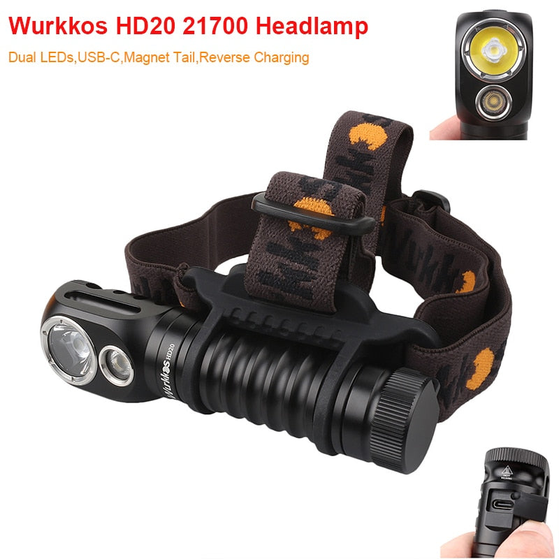 Headlamp Rechargeable 21700 Headlight 2000lm Dual LED LH351D XPL USB Reverse Charge Magnetic Tail Work Camp Light