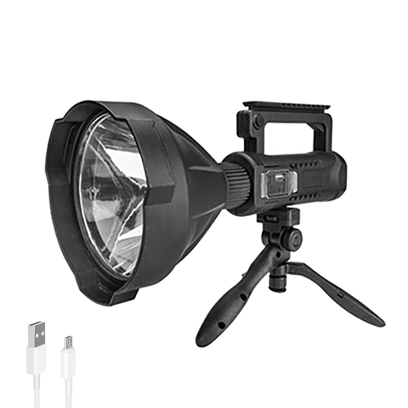 LED Rechargeable Spotlight Super Bright Large Handheld Flashlight For Fishing Camping Working With Tripod