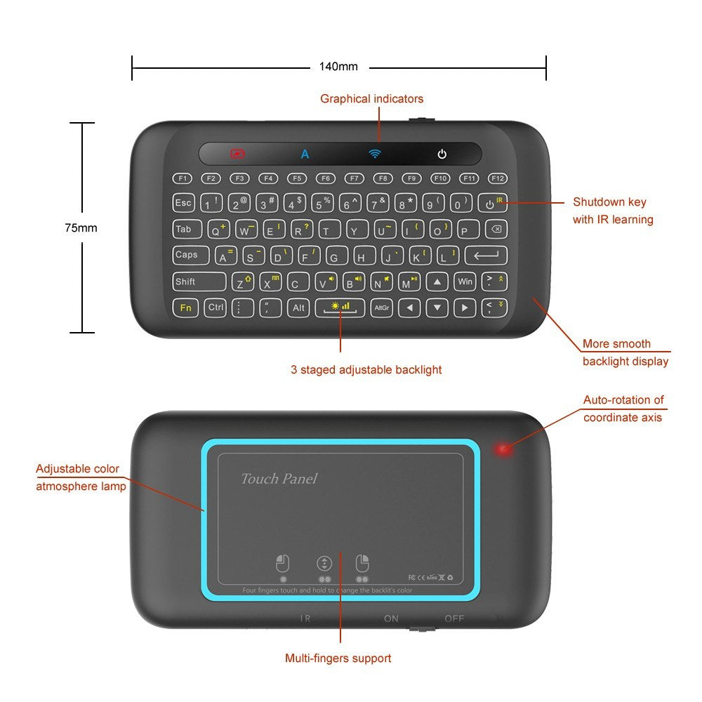 2.4GHz Backlight Colorful Wireless Keyboard with Large Touchpad for Smart TV Android Box PC Laptop
