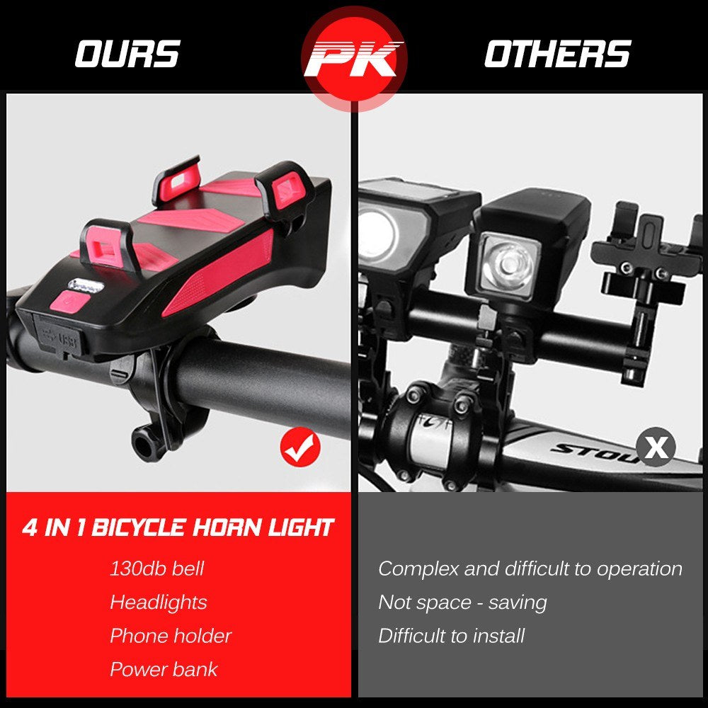 4 IN 1 Multifunctional Bike Light Bicycle Horn Lamp with Mobile Phone Bracket