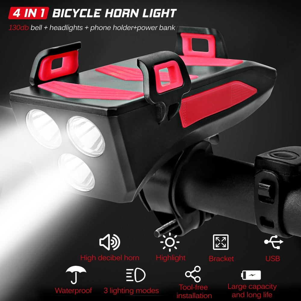 4 IN 1 Multifunctional Bike Light Bicycle Horn Lamp with Mobile Phone Bracket