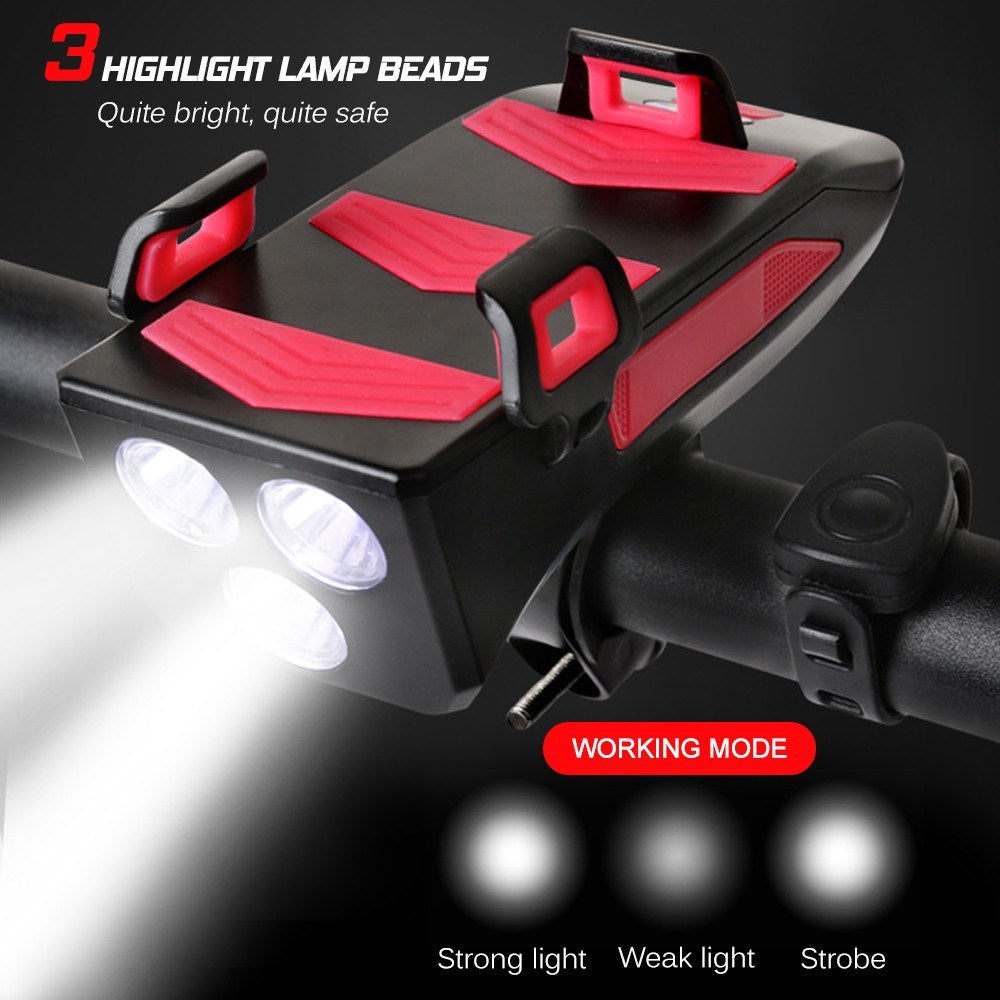 4 IN 1 Multifunctional Bike Light Bicycle Horn Lamp with Mobile Phone Bracket