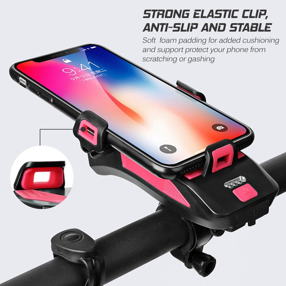 4 IN 1 Multifunctional Bike Light Bicycle Horn Lamp with Mobile Phone Bracket