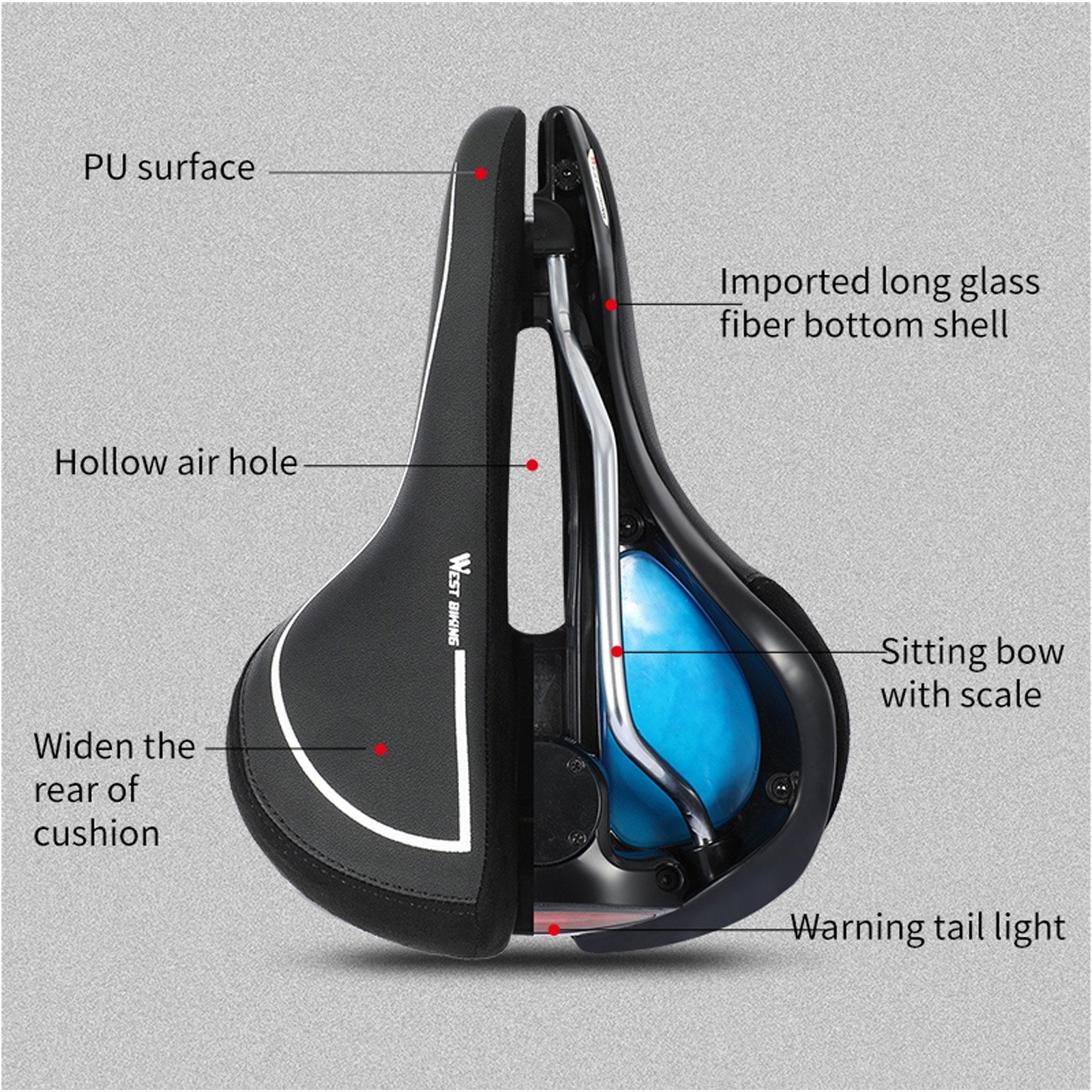 Bicycle Saddle With Taillight Cycling Cushion Shockproof Breathable Bike Rear Light