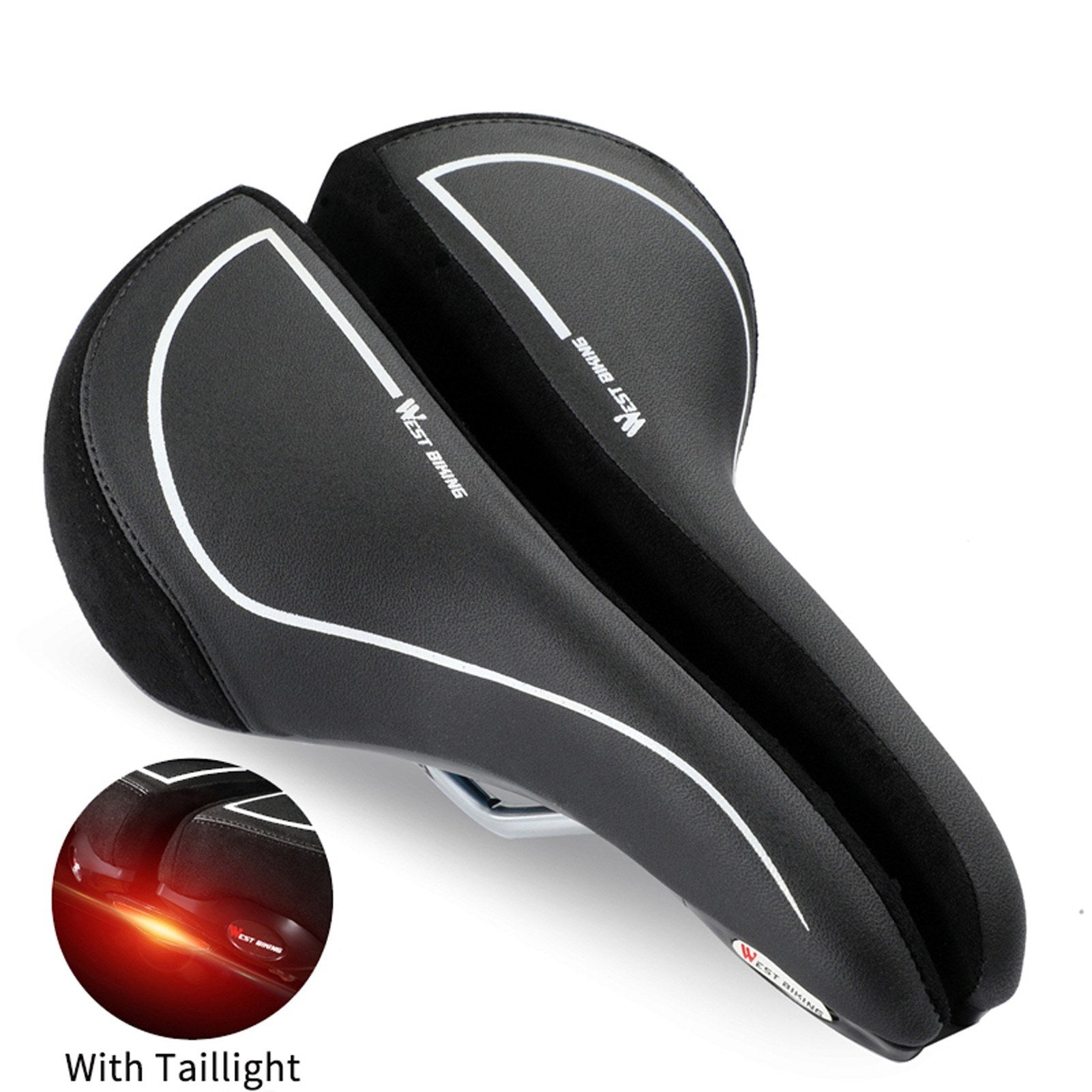 Bicycle Saddle With Taillight Cycling Cushion Shockproof Breathable Bike Rear Light