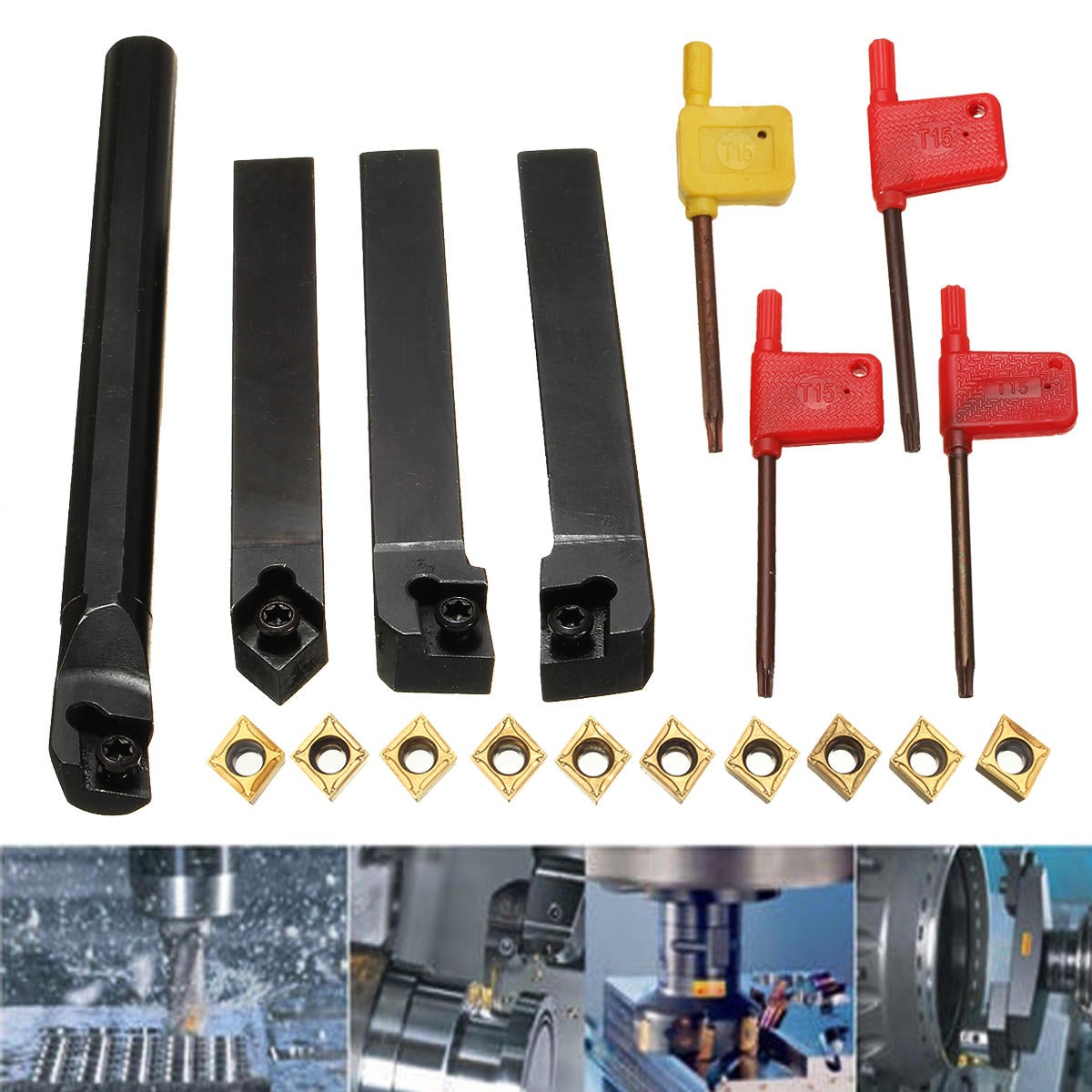 4pcs 12mm Lathe Boring Bar Turning Tool Holder With 10pcs CCMT09T304 Carbide Inserts