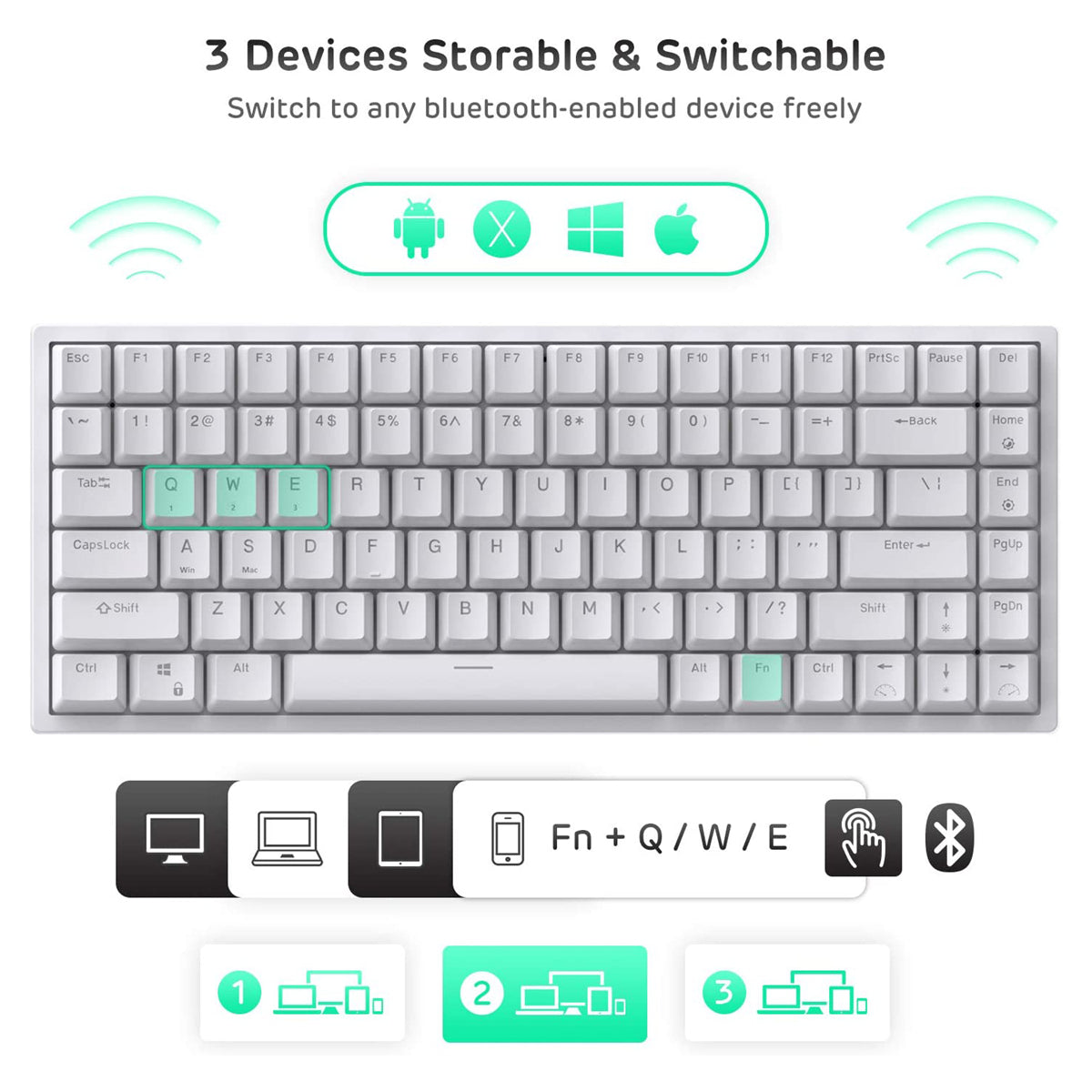 84 Keys Triple Mode Mechanical Gaming Keyboard Connection Wireless Bluetooth 5.0 2.4Ghz