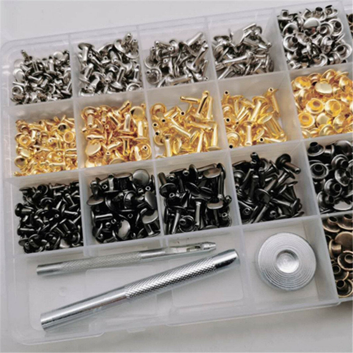540pcsLeather Craft Tools Kits Double Cap Rivets Tubular Metal Studs w/ Tools