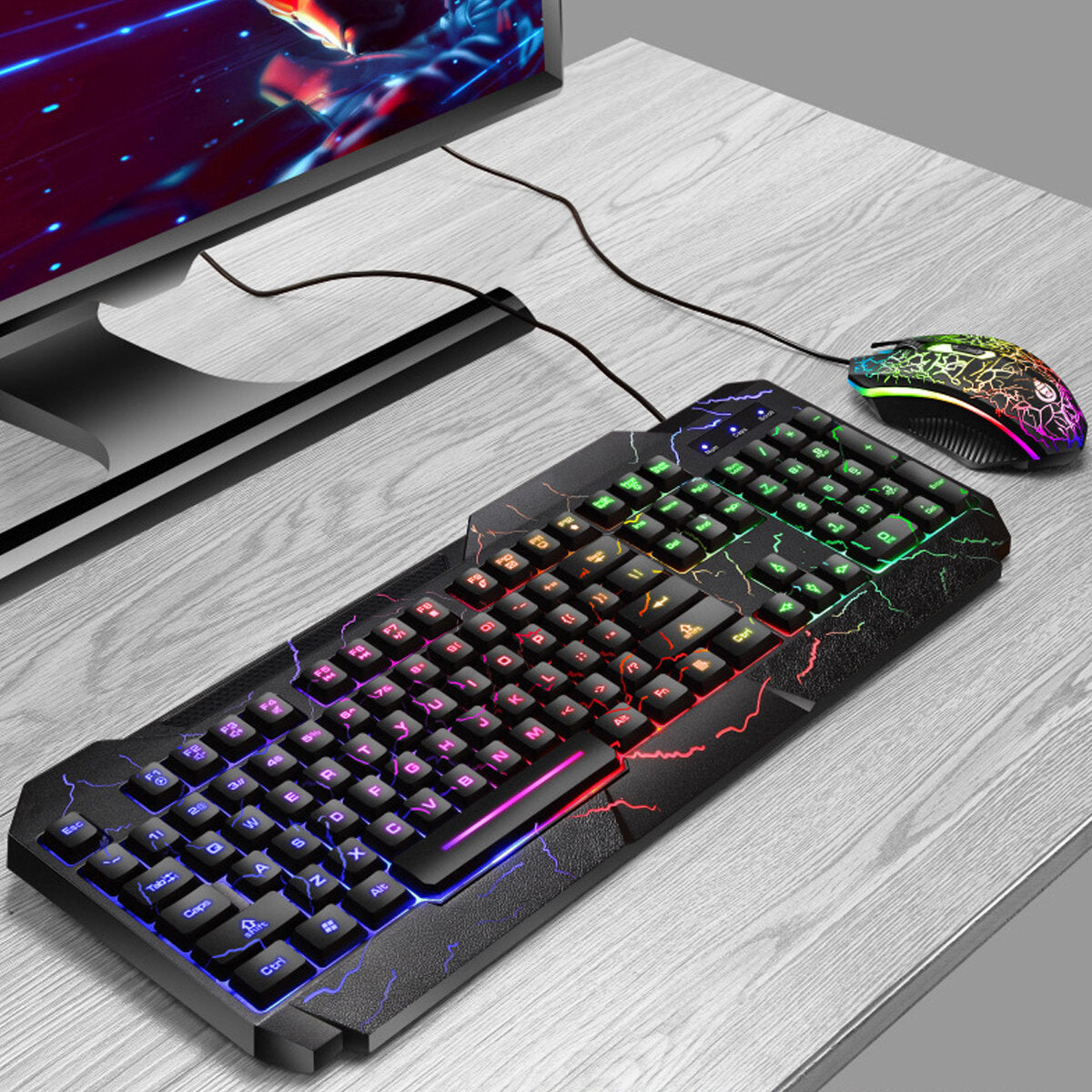 104 Keys Gaming Keyboard RGB Backlight Wired Mechanical Feeling Keyboard and 1600 DPI RGB Gaming Mouse