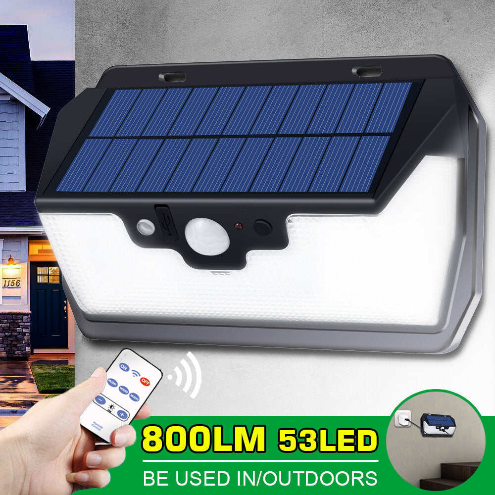 Solar Remote Control Sensor Light Courtyard Wall Light,800LM/53LED