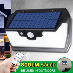 Solar Remote Control Sensor Light Courtyard Wall Light,800LM/53LED