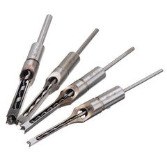 4pcs Square Hole Drill Bits Auger Mortising Chisel Set Kit 1/4 to 1/2 Inch Tool Set