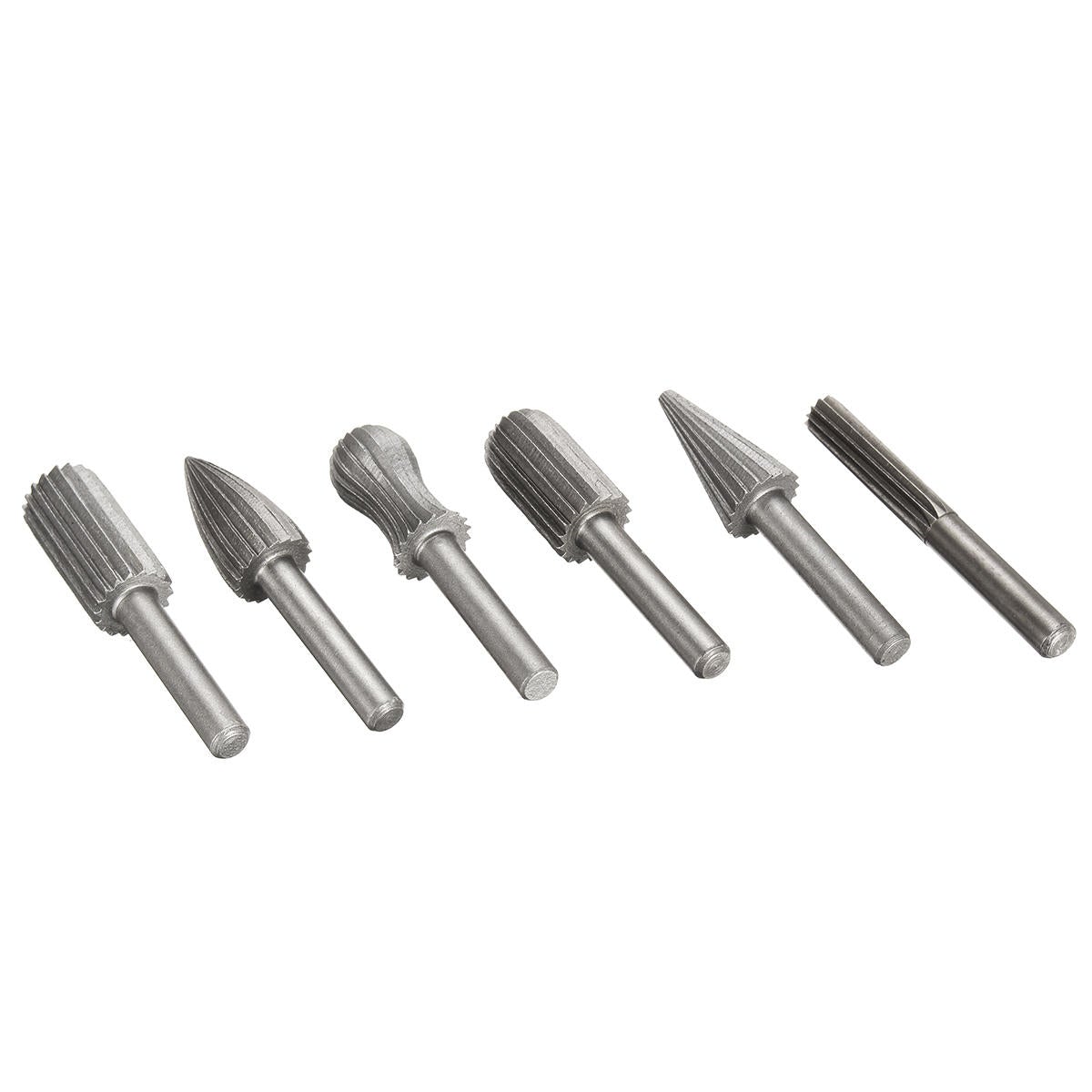 6pcs 6mm 1/4 Inch Shank High Speed Steel Rotary File Burrs Bit Grinder Head Carving Tool Set