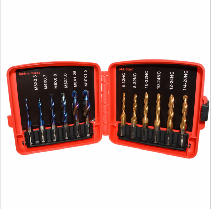13pcs M3-M10 Metric Screw Thread Tap Drill Bits Set Hex Shank Bit Compound Hand Tools with Joint Rod